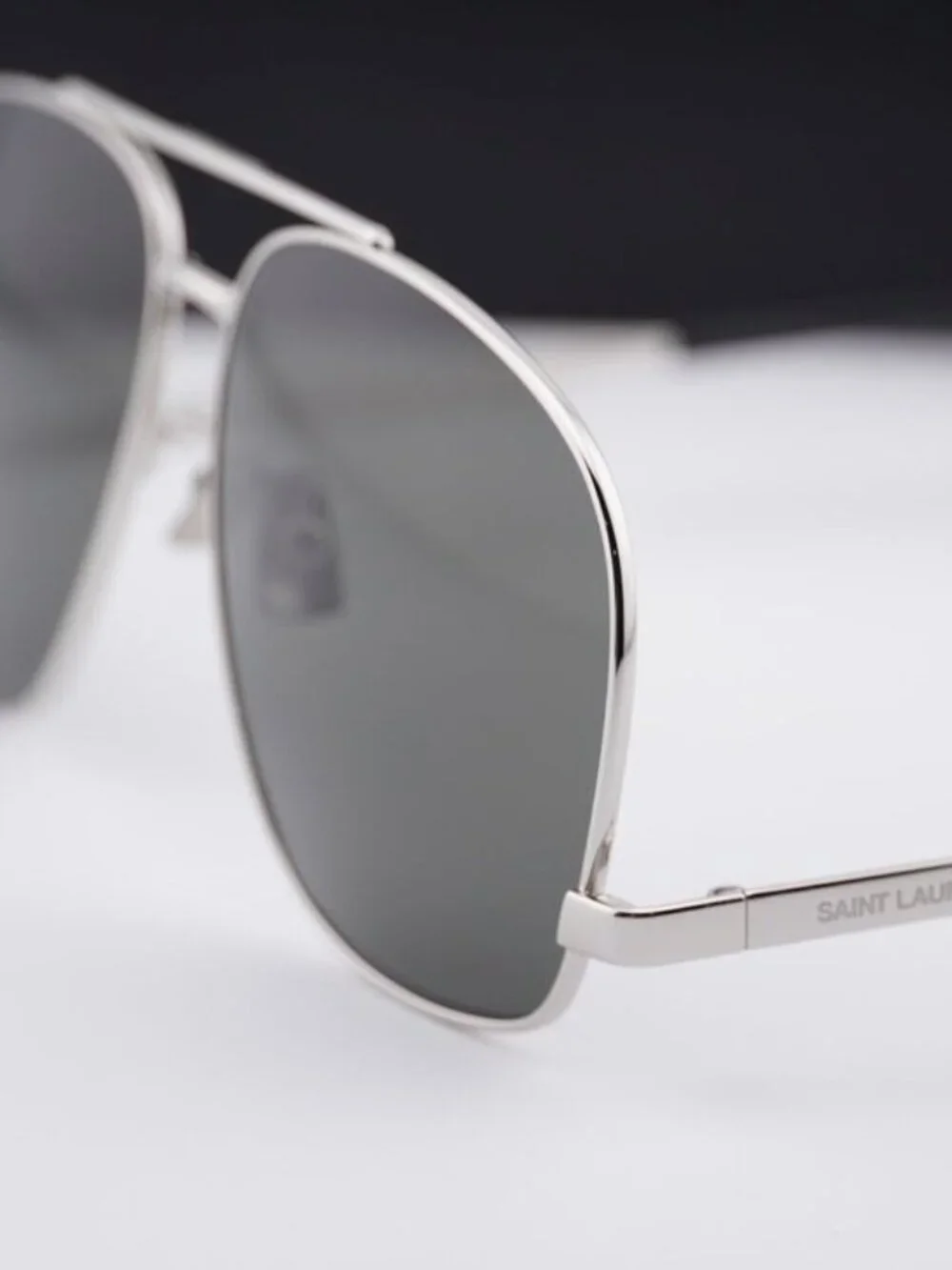 Saint Laurent SL653/F LEON 001 Aviator Sunglasses - Silver / Grey